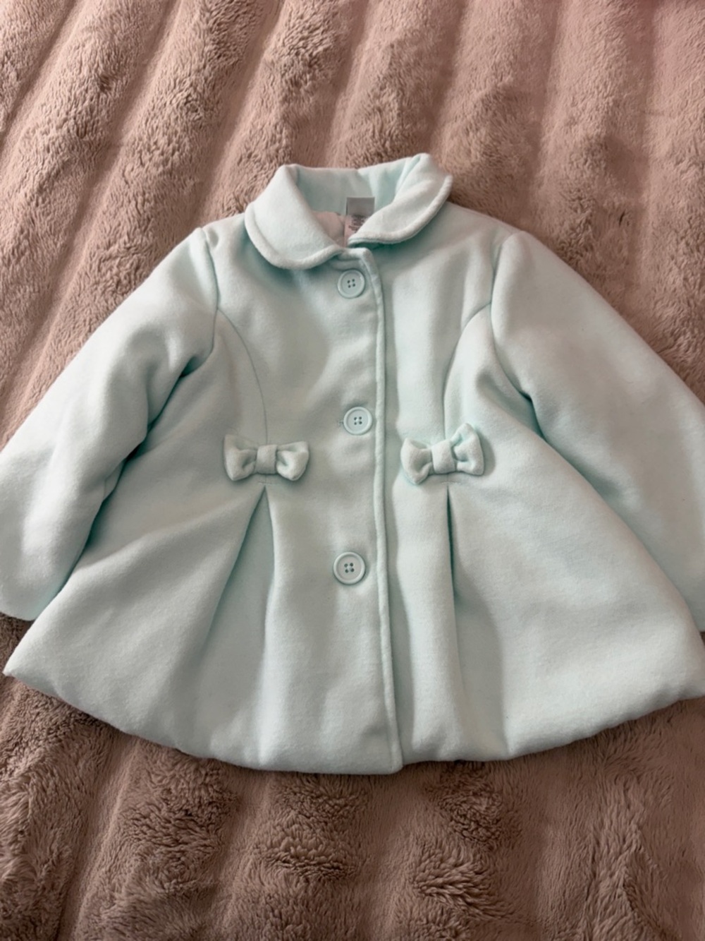 Little Me Pastel Mint Pea Coat with Bow Details